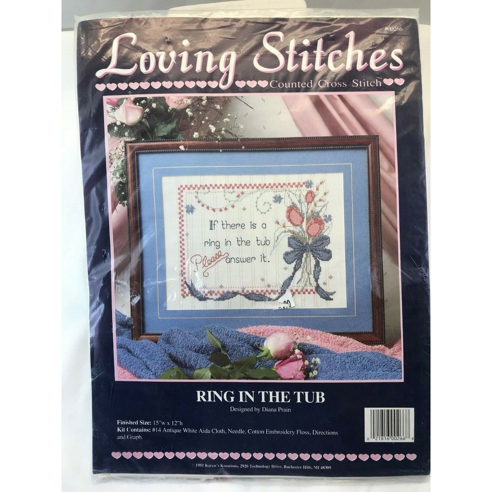 NIP 1991 Loving Stitches Counted Cross Stitch Kit #00266 "Ring in the Tub"